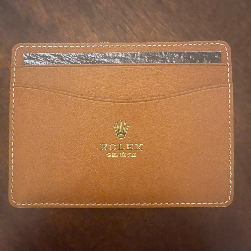 Rolex Tan Leather Card Holder with Gold Logo